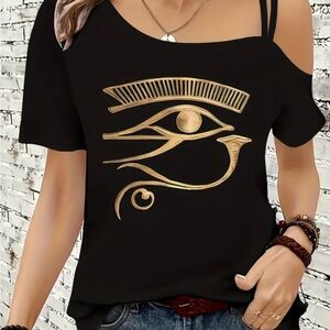 Black and Gold Women's Top with Eye of Horus Design
